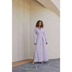 CURAAE Jasmine Maxi Shirt Tie A Line Dress In Purple Stripe Summer size S  NWOT